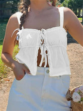 Basic Ruffles Lace Trim Casual Sleeveless Strap Tie-up Tank Streetwear Clubwear Crop Tops